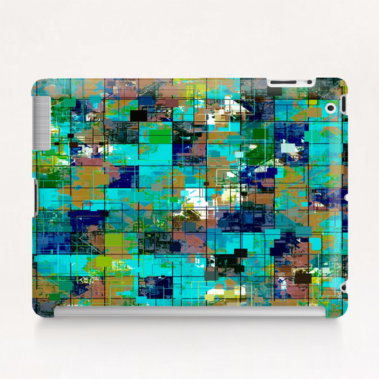 psychedelic geometric square pixel pattern abstract background in blue green brown Tablet Case by Timmy333