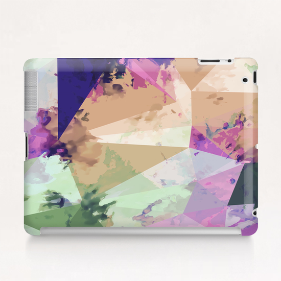 psychedelic geometric triangle polygon pattern abstract in pink green brown blue Tablet Case by Timmy333