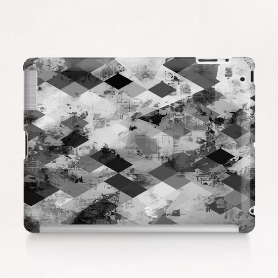 psychedelic geometric square pixel pattern abstract background in black and white Tablet Case by Timmy333