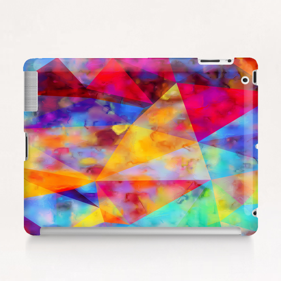 vintage psychedelic triangle polygon pattern abstract in orange yellow red blue purple Tablet Case by Timmy333