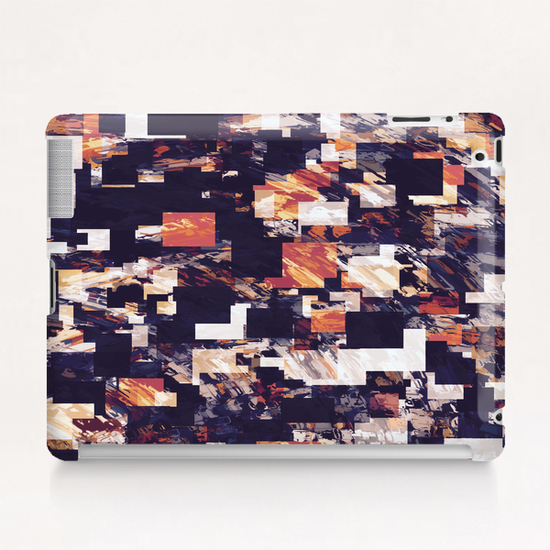 vintage psychedelic geometric square pixel pattern abstract in brown orange black Tablet Case by Timmy333