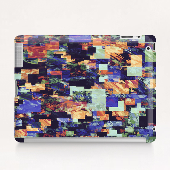 vintage psychedelic geometric square pixel pattern abstract in brown blue purple Tablet Case by Timmy333