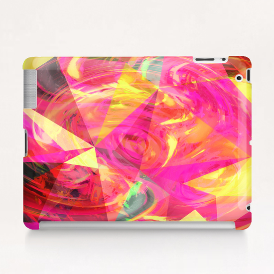 psychedelic geometric triangle polygon pattern abstract in pink and yellow Tablet Case by Timmy333