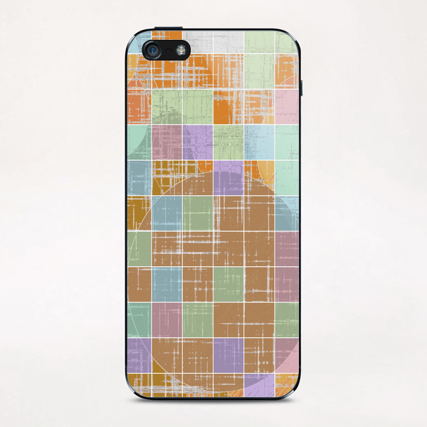 geometric square and circle pattern abstract in orange blue pink iPhone & iPod Skin by Timmy333