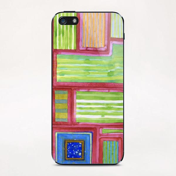 2013. Green Striped Fields with Blue Square  iPhone & iPod Skin by Heidi Capitaine