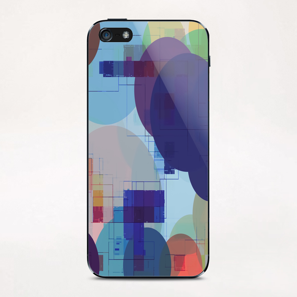 geometric square pixel pattern abstract and circle pattern in blue red green yellow iPhone & iPod Skin by Timmy333