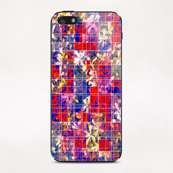 blooming flower with square pattern abstract in red and blue iPhone & iPod Skin by Timmy333