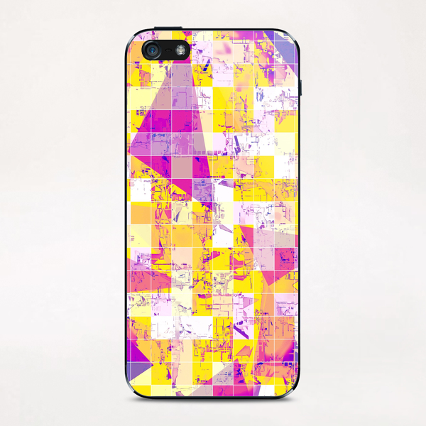 geometric square and triangle pattern abstract in pink yellow blue iPhone & iPod Skin by Timmy333