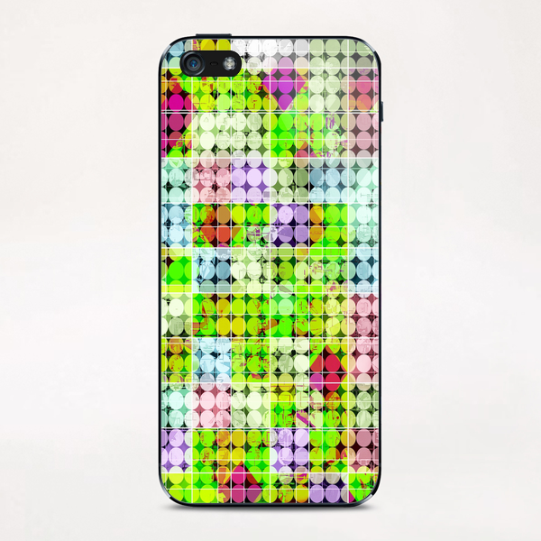 geometric square and circle pattern abstract in green pink iPhone & iPod Skin by Timmy333