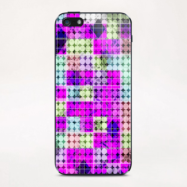 geometric square and circle pattern abstract in pink blue iPhone & iPod Skin by Timmy333