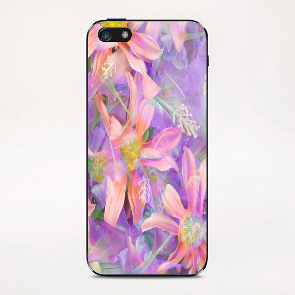 blooming pink daisy flower with purple flower background iPhone & iPod Skin by Timmy333