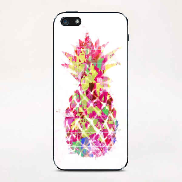 pineapple in pink yellow green blue with geometric triangle pattern abstract iPhone & iPod Skin by Timmy333