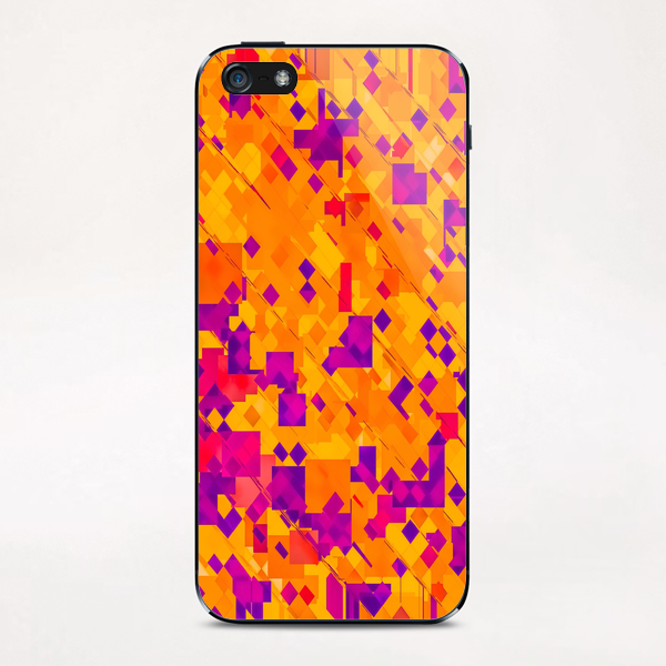 geometric square pixel pattern abstract background in orange purple blue iPhone & iPod Skin by Timmy333