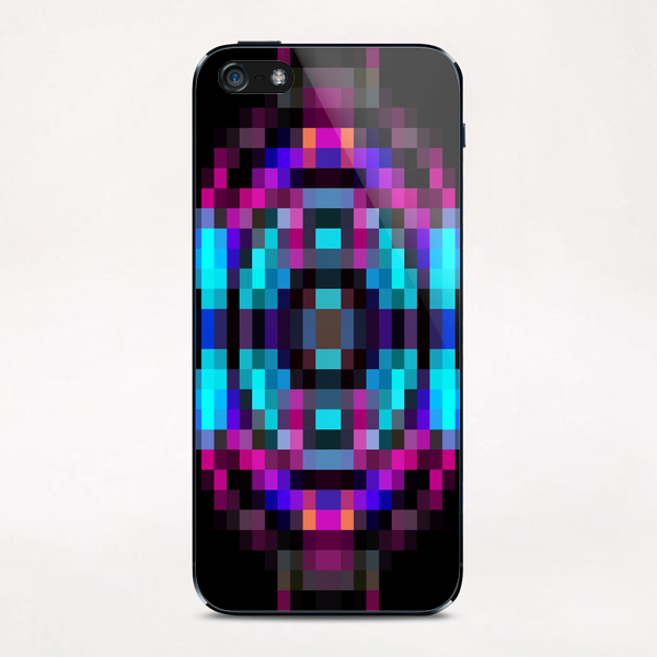 geometric square pixel abstract in orange blue pink with black background iPhone & iPod Skin by Timmy333