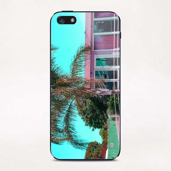 pink building in the city with palm tree and blue sky iPhone & iPod Skin by Timmy333