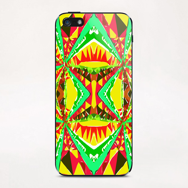 psychedelic geometric abstract pattern background in yellow red green iPhone & iPod Skin by Timmy333