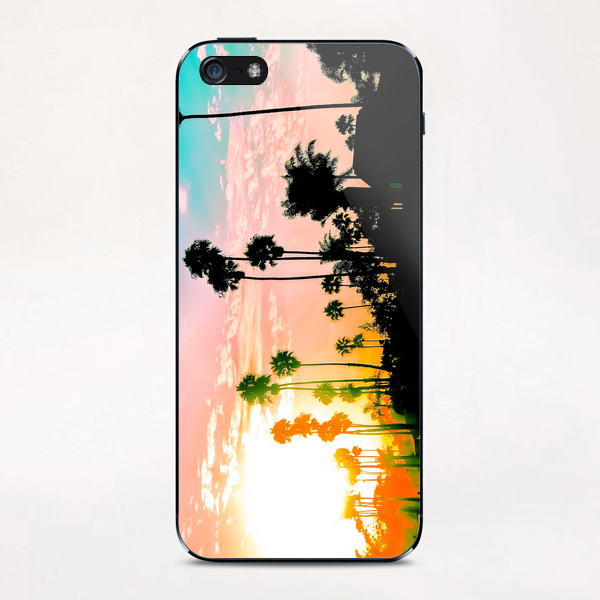 beach summer sunset with palm tree and blue sky iPhone & iPod Skin by Timmy333