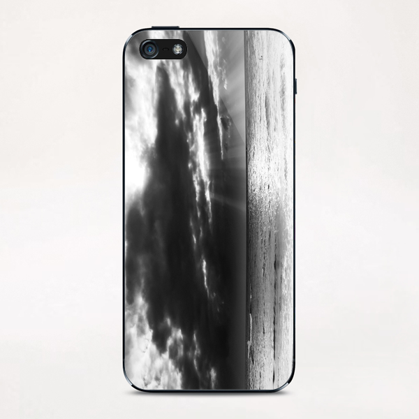 sandy beach with cloudy sky in black and white iPhone & iPod Skin by Timmy333