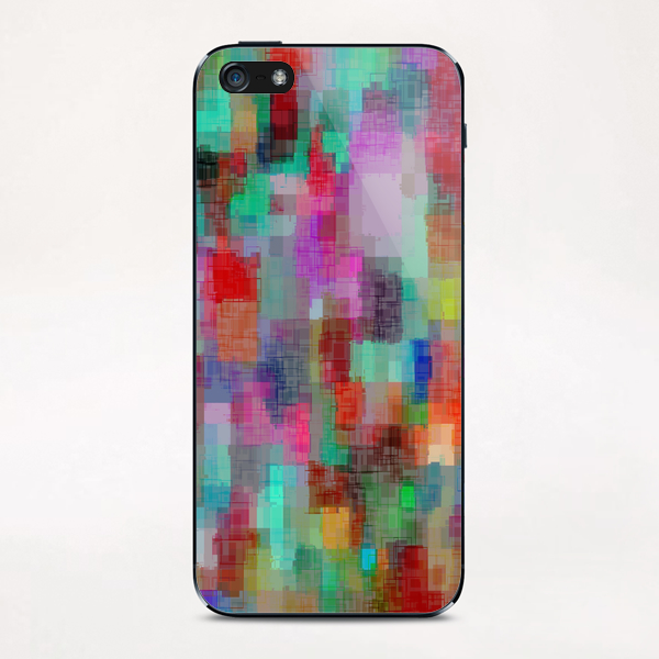 geometric square pixel pattern abstract in green blue red pink purple iPhone & iPod Skin by Timmy333