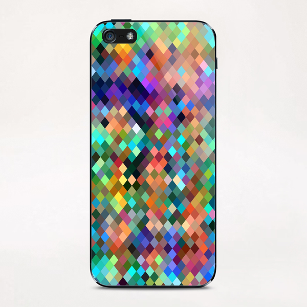 geometric square pixel pattern abstract in orange blue purple pink green yellow iPhone & iPod Skin by Timmy333