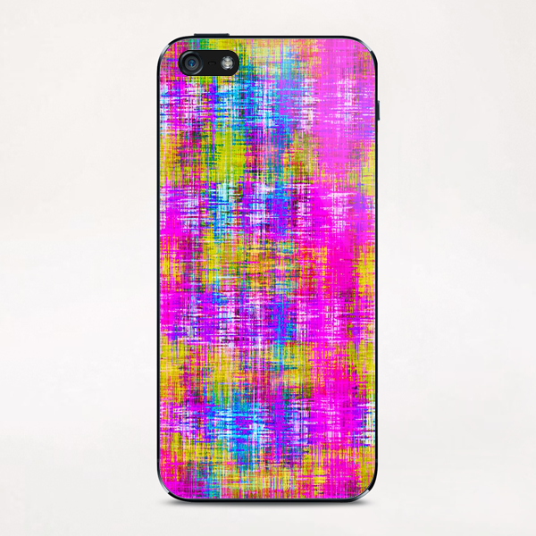 plaid pattern painting texture abstract background in pink purple blue yellow iPhone & iPod Skin by Timmy333