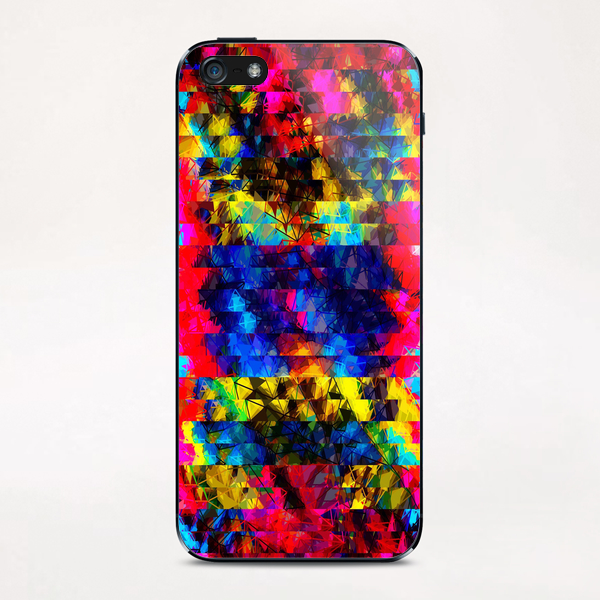 psychedelic geometric painting abstract pattern in red pink blue yellow iPhone & iPod Skin by Timmy333