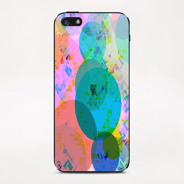 geometric circle pattern abstract in blue pink green yellow iPhone & iPod Skin by Timmy333