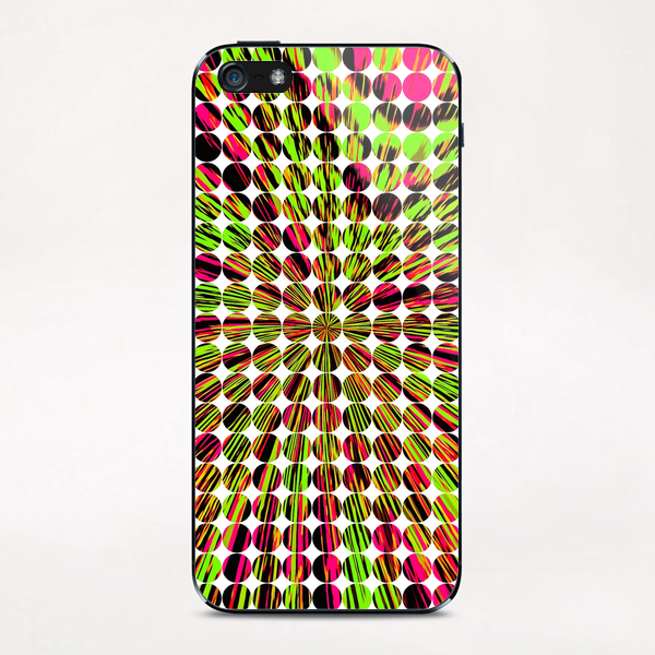 geometric circle abstract pattern in green and pink iPhone & iPod Skin by Timmy333