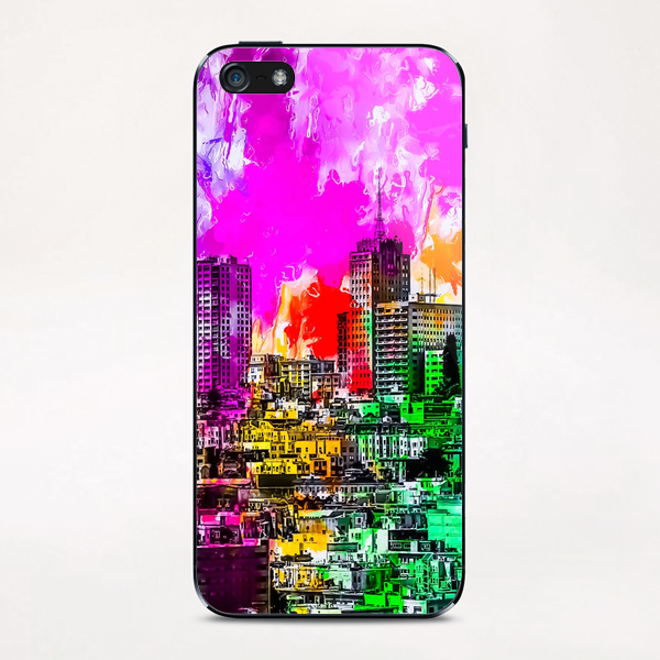 building in the city at San Francisco, USA with colorful painting abstract background iPhone & iPod Skin by Timmy333