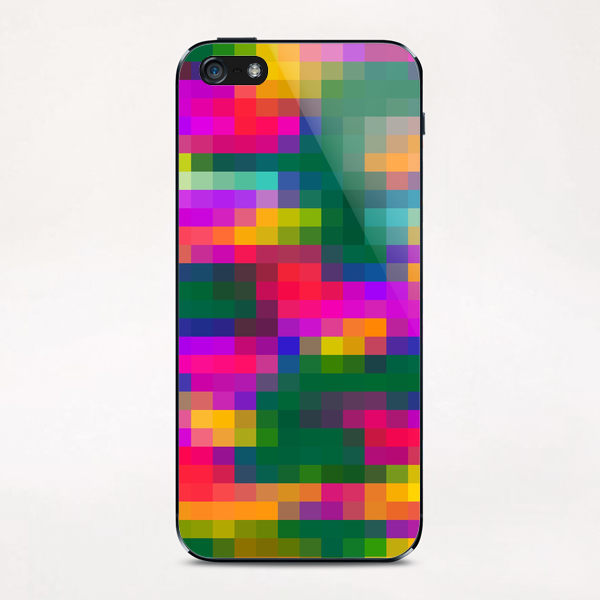 pink blue green orange yellow and purple pixel background iPhone & iPod Skin by Timmy333