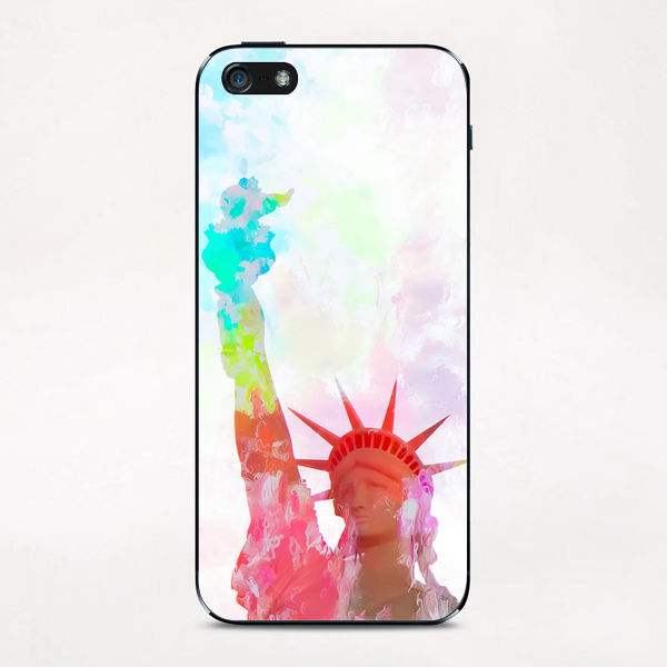 Statue of Liberty with colorful painting abstract background in red pink blue yellow iPhone & iPod Skin by Timmy333