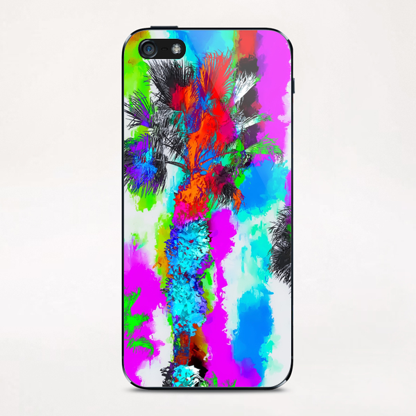 palm tree with colorful painting abstract background in blue pink green orange red iPhone & iPod Skin by Timmy333