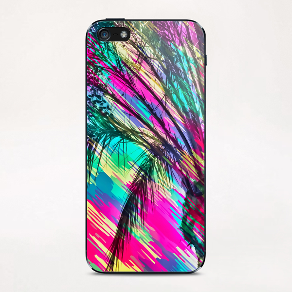 palm tree with colorful abstract background in pink green yellow blue iPhone & iPod Skin by Timmy333