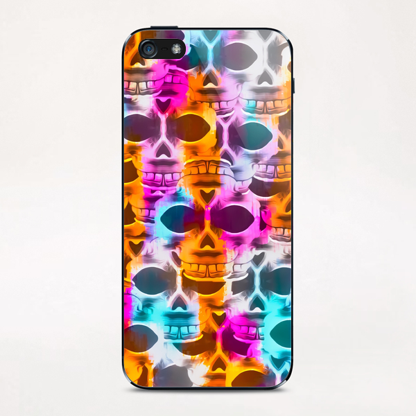 skull art portrait with colorful painting abstract in pink orange blue iPhone & iPod Skin by Timmy333