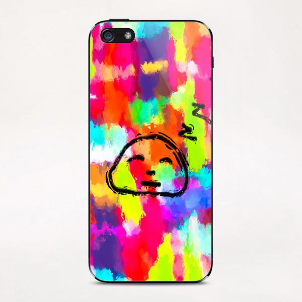 sleeping cartoon face with painting abstract background in red pink yellow blue orange iPhone & iPod Skin by Timmy333