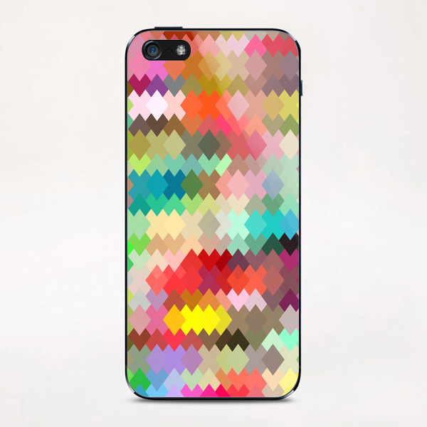 geometric square pixel pattern abstract in red blue green yellow iPhone & iPod Skin by Timmy333