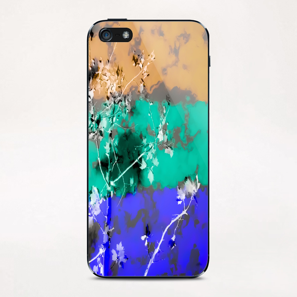 tree branch with leaf and painting abstract background in brown blue green black iPhone & iPod Skin by Timmy333