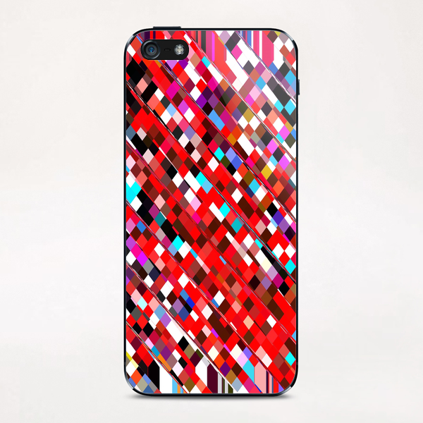 geometric square pixel pattern abstract background in red blue pink iPhone & iPod Skin by Timmy333