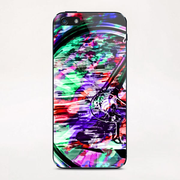 bicycle wheel with colorful abstract background in green red and purple iPhone & iPod Skin by Timmy333