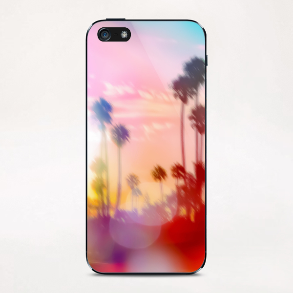 palm tree with sunset sky and light bokeh abstract background iPhone & iPod Skin by Timmy333