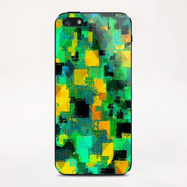 geometric square pattern abstract in green and yellow iPhone & iPod Skin by Timmy333