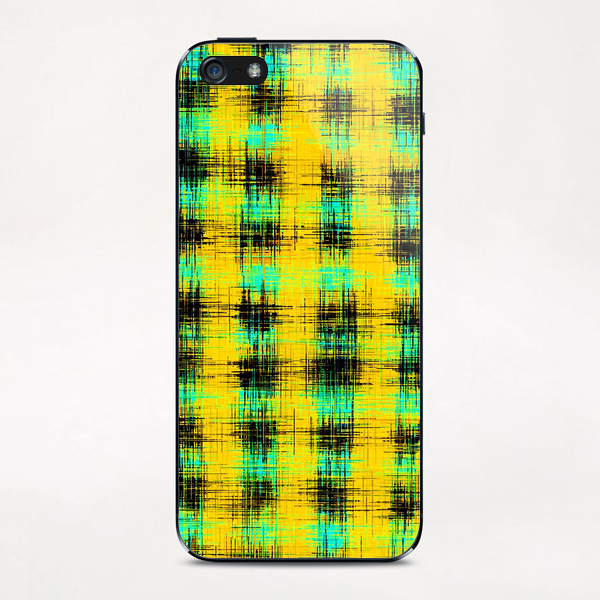 plaid pattern abstract texture in yellow green black iPhone & iPod Skin by Timmy333