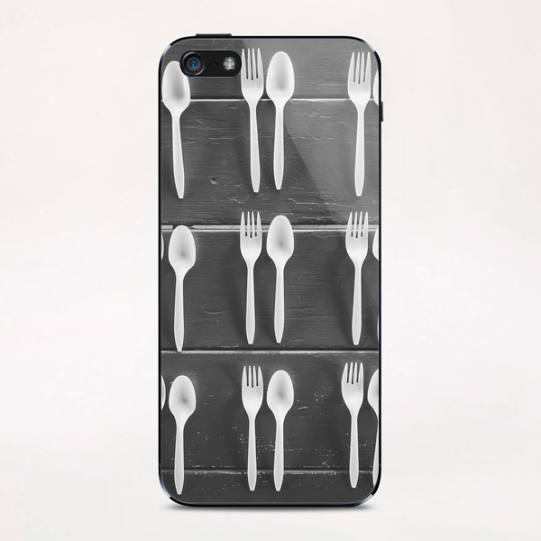 forks and spoons with wood background in black and white iPhone & iPod Skin by Timmy333