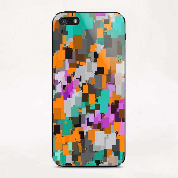 psychedelic geometric square pixel pattern abstract background in orange green pink iPhone & iPod Skin by Timmy333