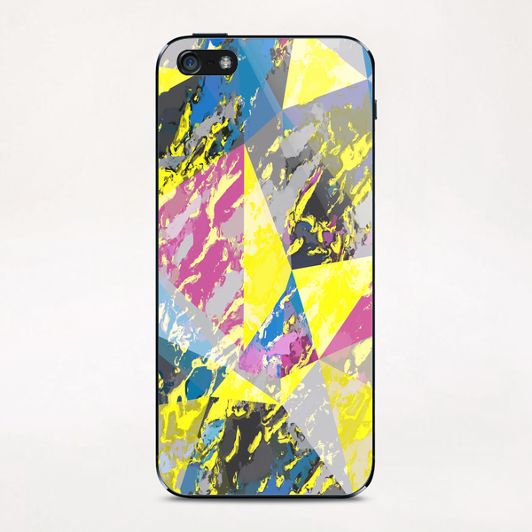 psychedelic geometric triangle pattern abstract with painting abstract background in pink blue yellow iPhone & iPod Skin by Timmy333