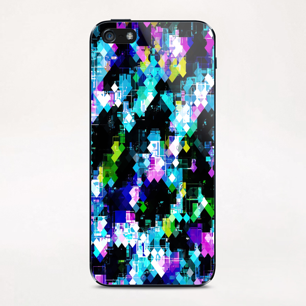 psychedelic geometric square pixel pattern abstract background in blue pink yellow iPhone & iPod Skin by Timmy333