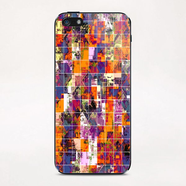 psychedelic geometric square pattern painting abstract background in orange blue pink red iPhone & iPod Skin by Timmy333