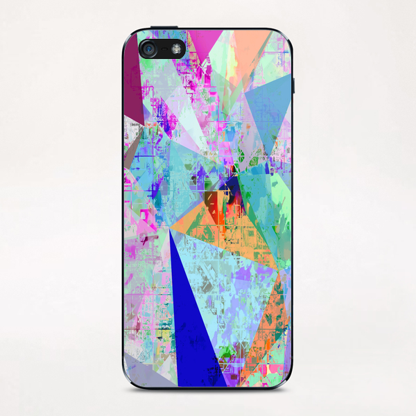 vintage psychedelic triangle polygon pattern abstract in blue pink green yellow iPhone & iPod Skin by Timmy333