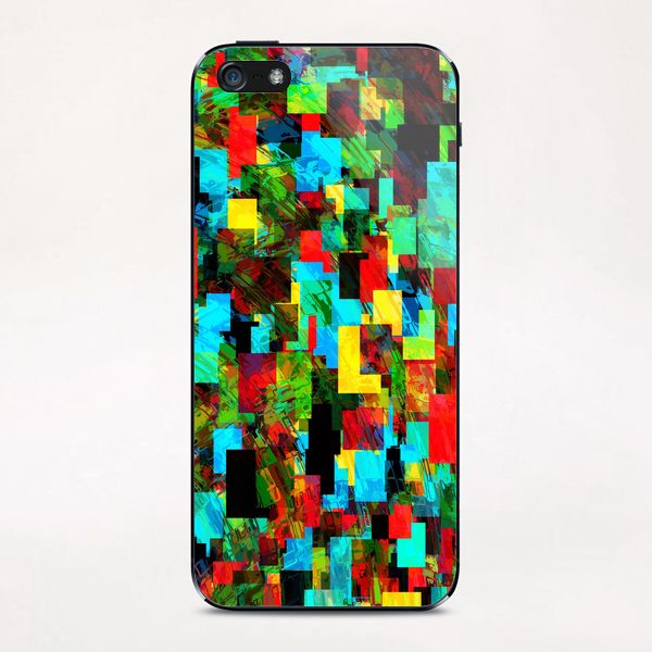 psychedelic geometric square pixel pattern abstract in red blue green yellow iPhone & iPod Skin by Timmy333