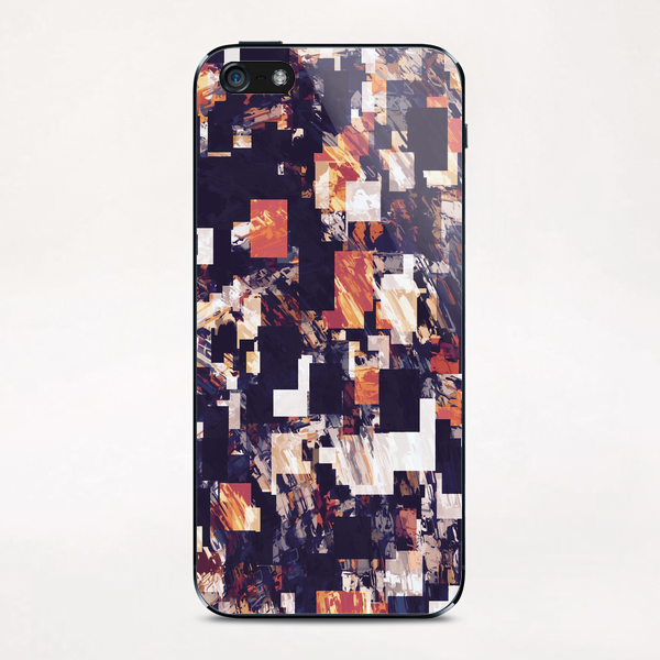 vintage psychedelic geometric square pixel pattern abstract in brown orange black iPhone & iPod Skin by Timmy333